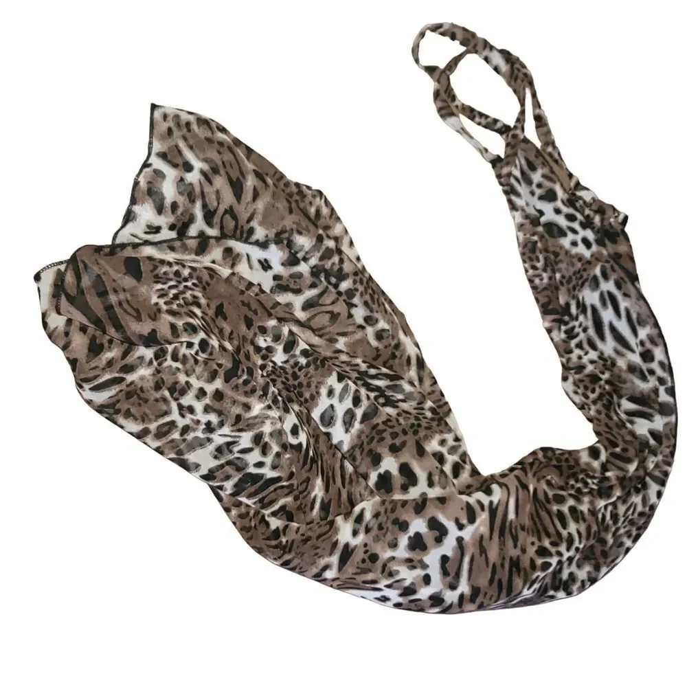 Leopard print Bikini with matching sheer‎ coverup Size L Animal Print Preowned